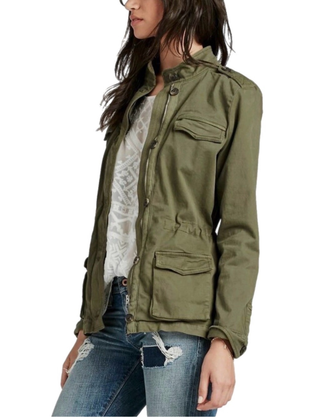 L Lucky Brand Jacket Women Olive Green Military Utility Long Sleeve